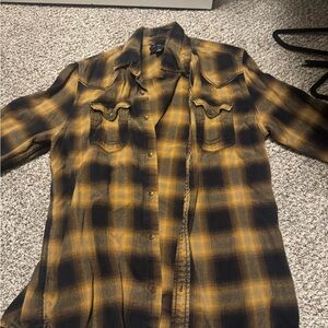 True Religion Black and brown/gold Plaid Flannel